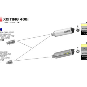 Țeavă intermediară ARROW pentru Kymco XCiting 400i 2012-16, cu catalizator