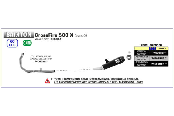 Tobă finală ARROW REBEL Sip-On pentru Brixton CrossFire 500 X 2021-, Oțel inoxidabil negru