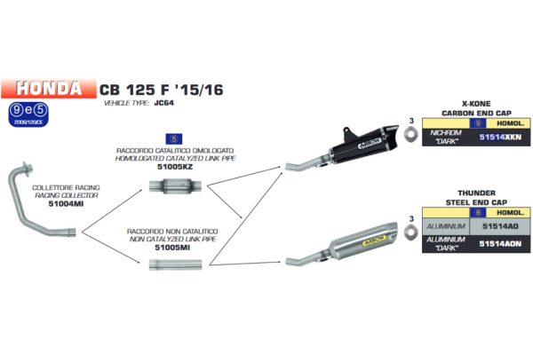 Țeavă intermediară ARROW Racing pentru Honda CB125F 2005-16 / CBF125 2009-14 / CBR125R 2011-16, fără catalizator