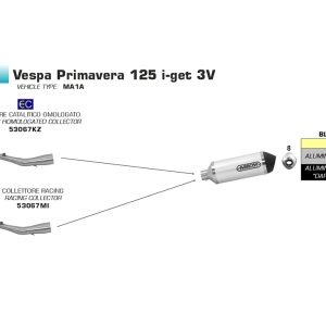 Galerie evacuare ARROW pentru Piaggio Vespa Primavera 125 2017-  , cu catalizator