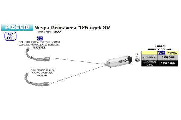 Galerie evacuare ARROW pentru Piaggio Vespa Primavera 125 2017-  , cu catalizator