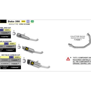 Tobă finală ARROW INDY RACE Aluminium pentru KTM 125 Duke și KTM 390 Duke din anul modelului 2021-