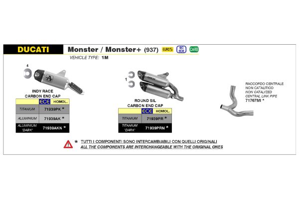 Tobă finală ARROW INDY RACE Aluminium pentru Ducati Monster / Monster+ din anul modelului 2021-