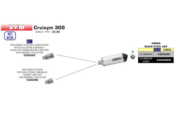 Țeavă intermediară ARROW Racing pentru SYM Cruisym 300i 20017- , fără catalizator