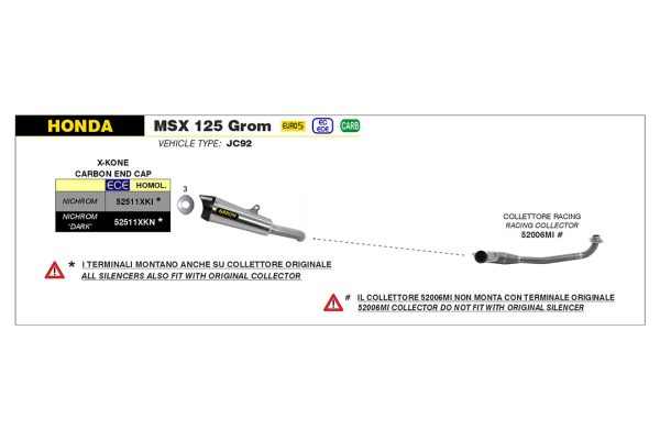 Tobă finală ARROW X-KONE DARK pentru Honda MSX 125 Grom, Anul modelului 2021-2022, Oțel inoxidabil