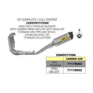 Tobă finală complet ARROW COMPETITION FULL SYSTEM pentru Yamaha YZF-R1 2017-, Titan și Oțel inoxidabil