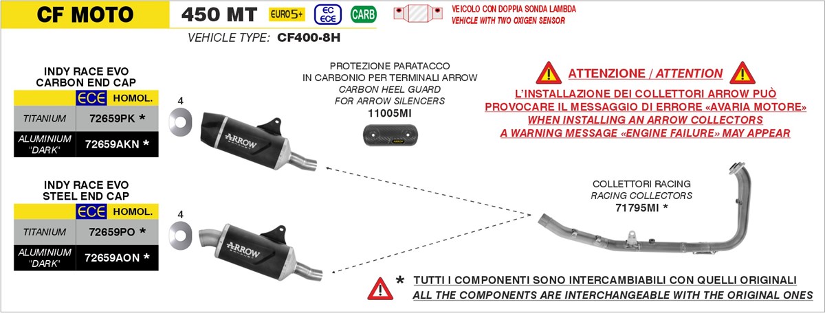 Galerie de evacuare ARROW – Racing – oțel inoxidabil CF Moto 450MT 2025-