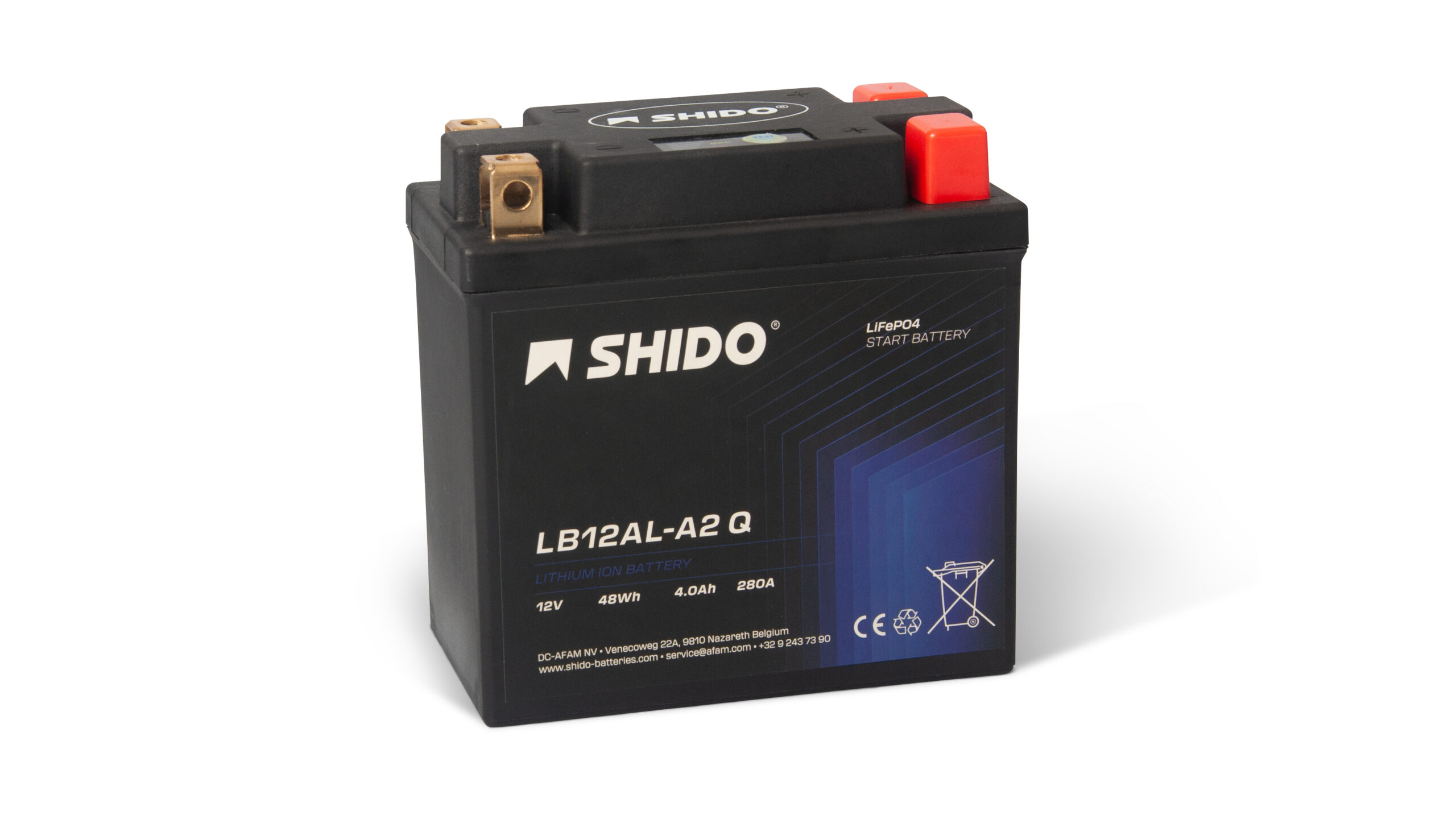 Baterie moto litiu SHIDO LB12AL-A2 Q LiFePO4 12V 4Ah 280A – înlocuiește YB12AL-A2