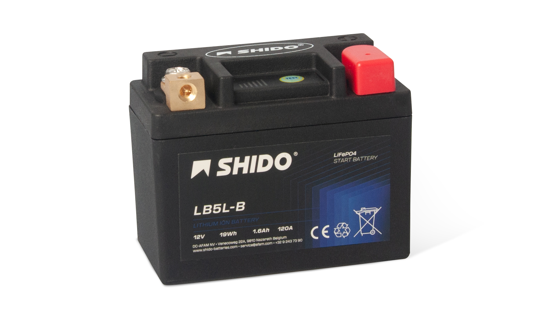 Baterie moto litiu SHIDO LB5L-B LiFePO4 12V 1,6Ah 120A – înlocuiește YB5L-B