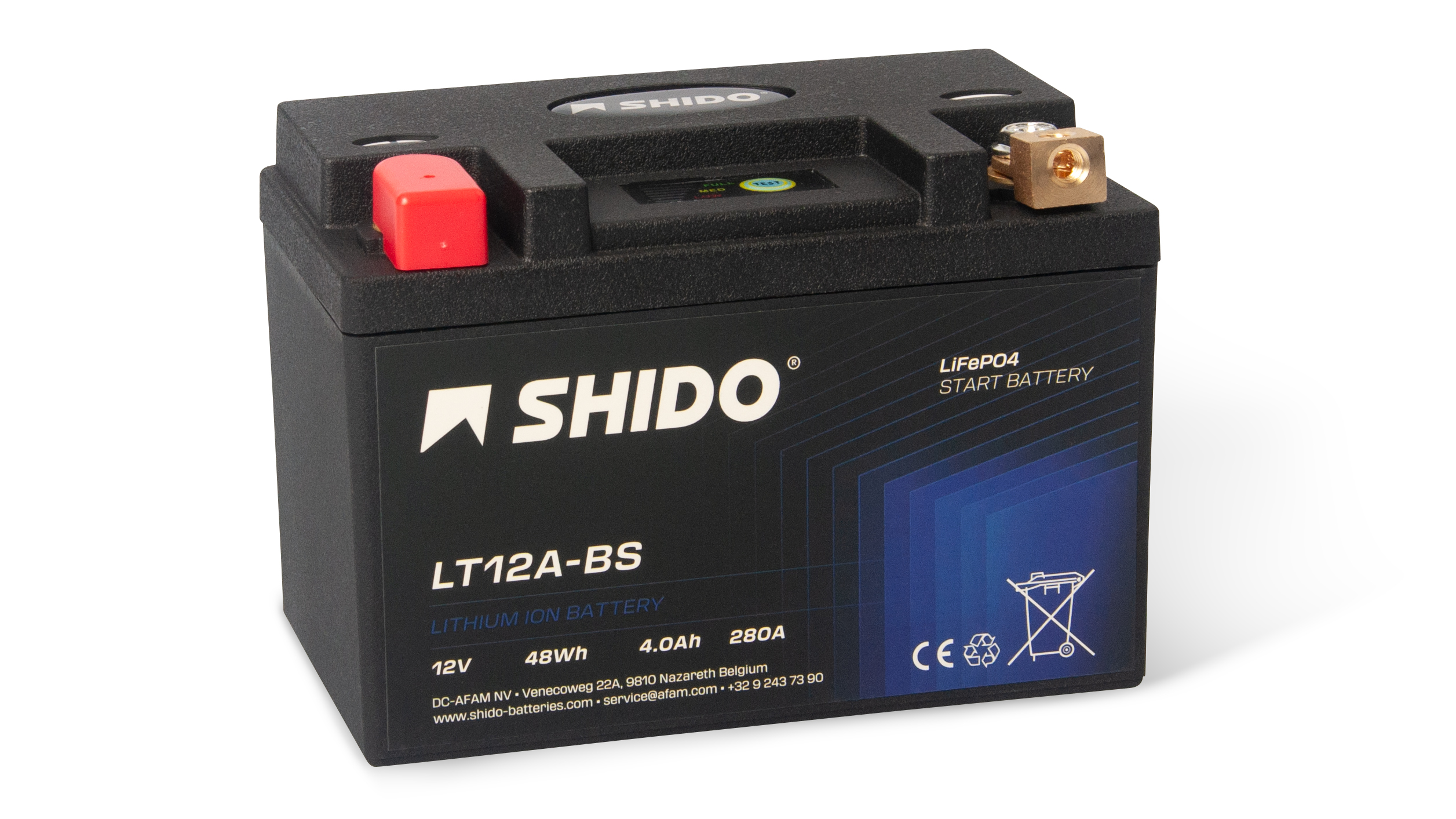 Baterie moto litiu SHIDO LT12A-BS LiFePO4 12V 4Ah 280A – înlocuiește YT12A-BS