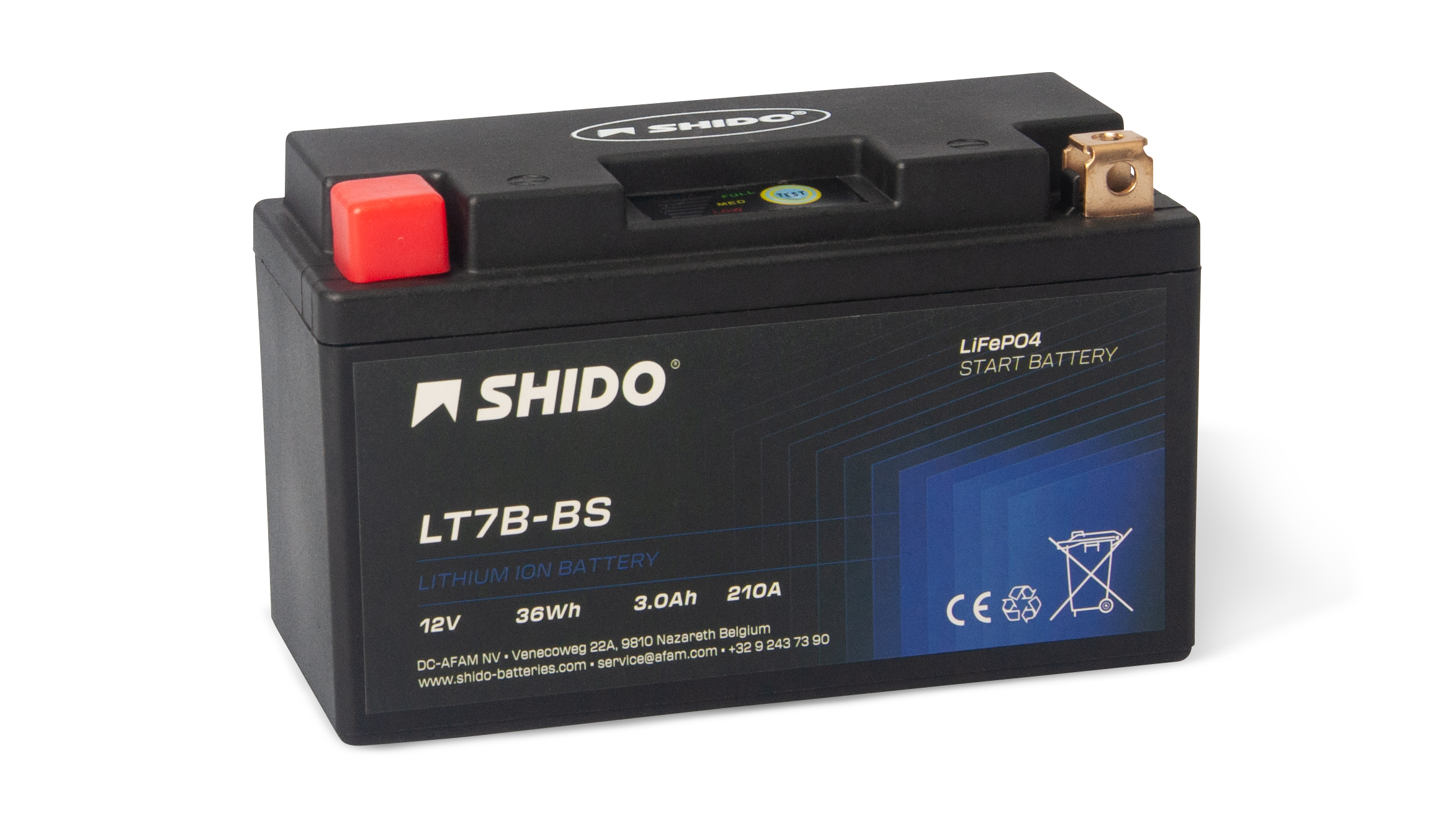 Baterie moto litiu SHIDO LT7B-BS LiFePO4 12V 3Ah 210A – înlocuiește YT7B-BS