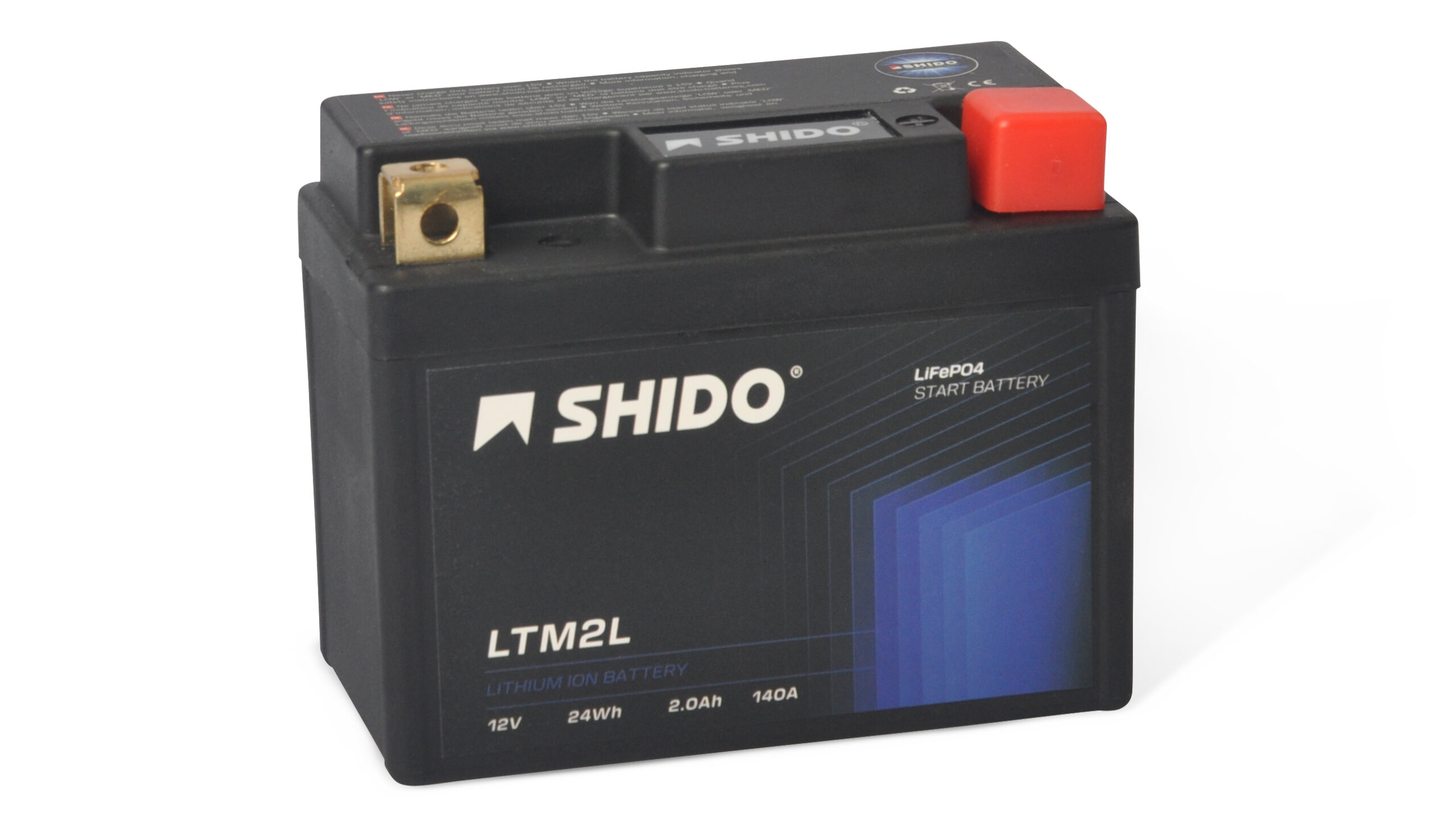 Baterie moto litiu SHIDO LTM2L LiFePO4 12V 2,4Ah 170A – ultracompactă MX / Enduro