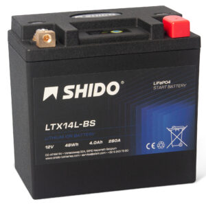 Baterie moto litiu SHIDO LTX14L-BS LiFePO4 12V 4Ah 280A – înlocuiește YTX14L-BS