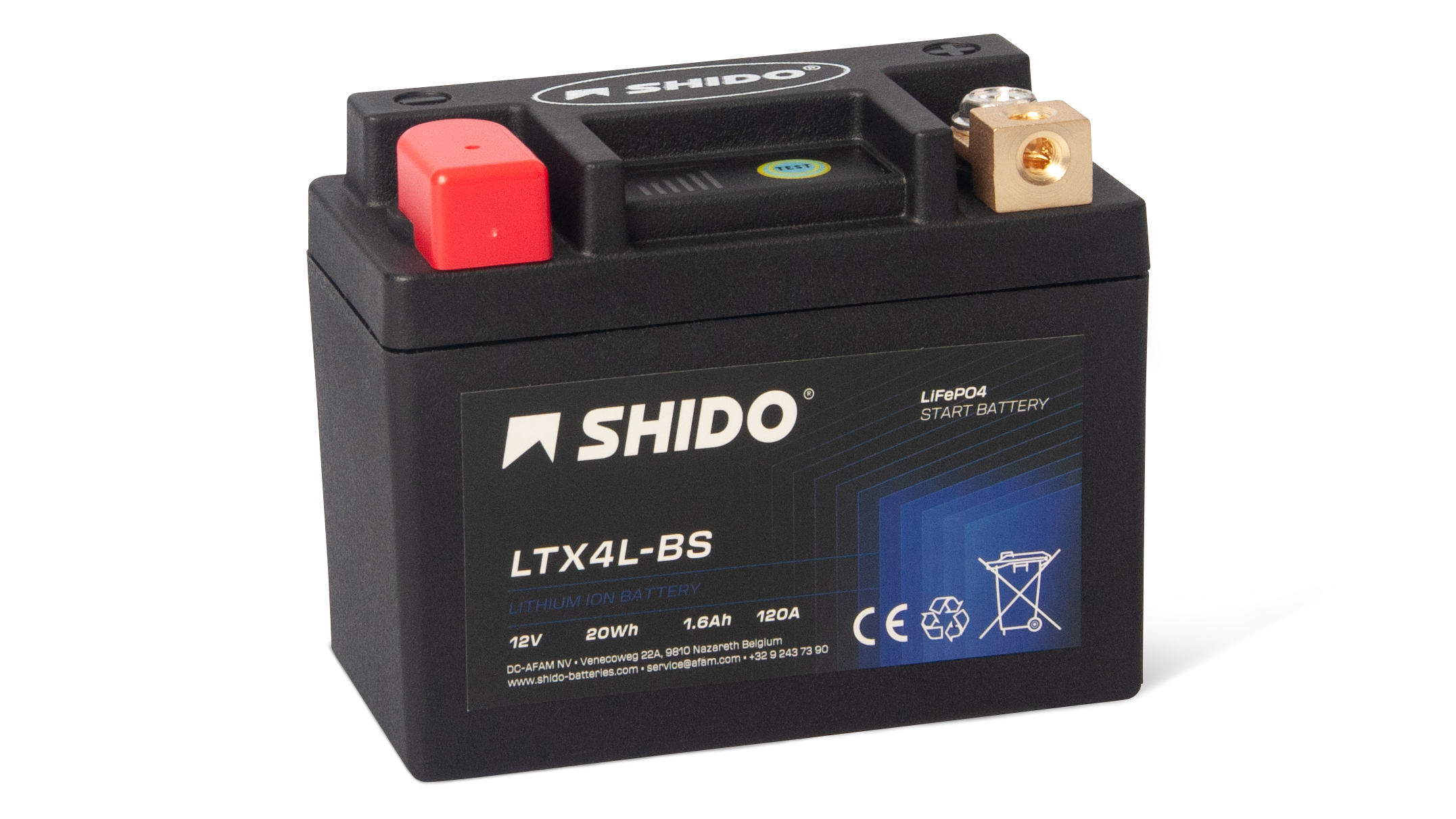 Baterie moto litiu SHIDO LTX4L-BS LiFePO4 12V 1,6Ah 120A – înlocuiește YTX4L-BS