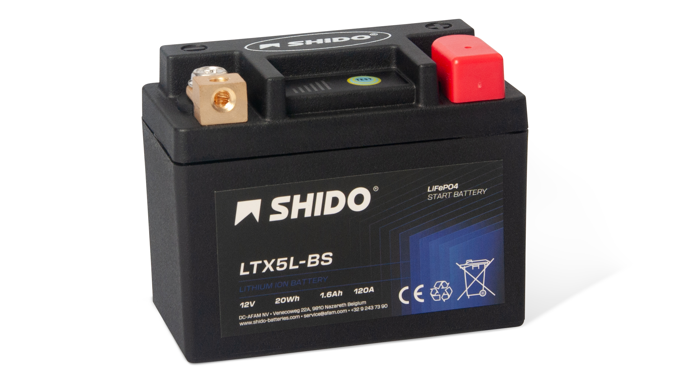 Baterie moto litiu SHIDO LTX5L-BS LiFePO4 12V 1,6Ah 120A – înlocuiește YTX5L-BS