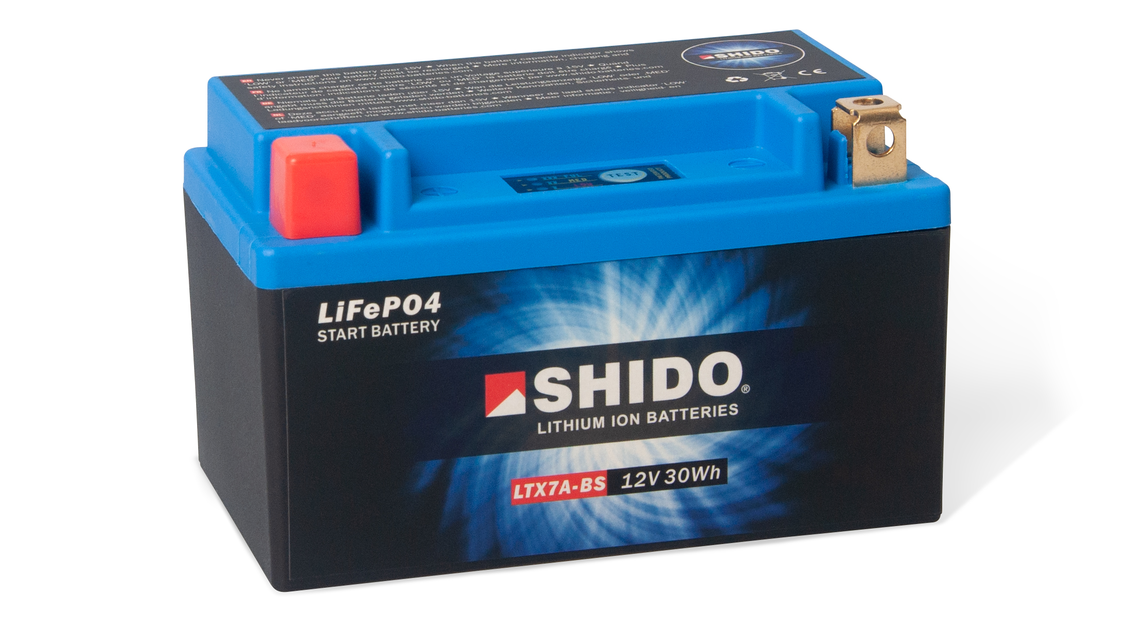 Baterie moto litiu SHIDO LTX7A-BS LiFePO4 12V 2,4Ah 170A – înlocuiește YTX7A-BS