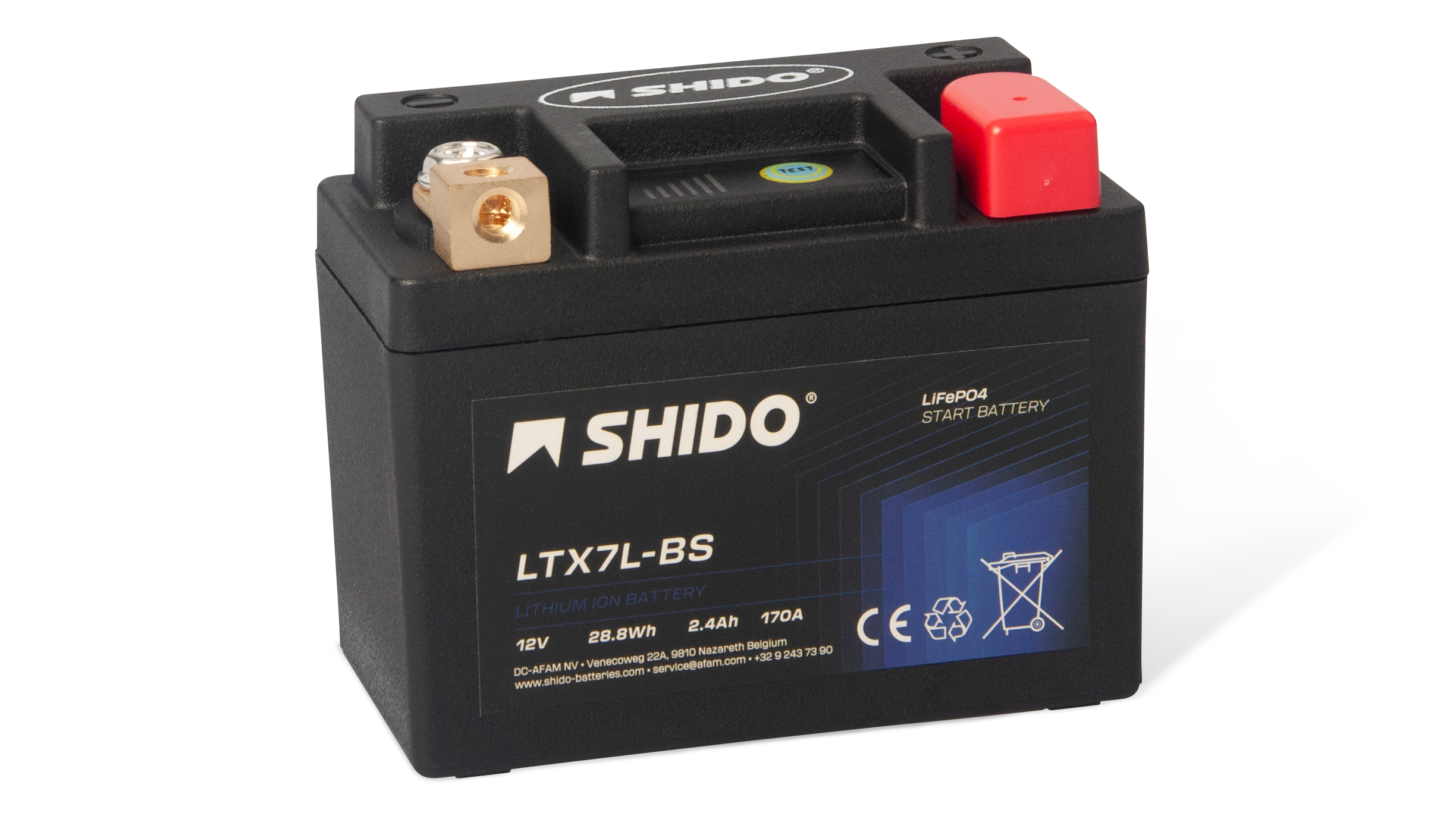 Baterie moto litiu SHIDO LTX7L-BS LiFePO4 12V 2,4Ah 170A – înlocuiește YTX7L-BS