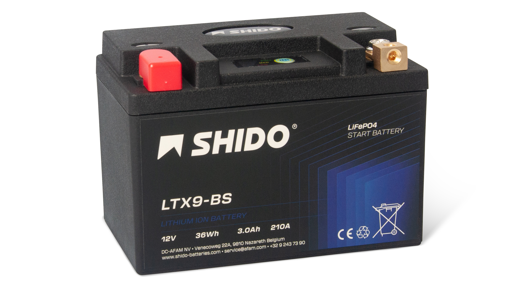 Baterie moto litiu SHIDO LTX9-BS LiFePO4 12V 3Ah 210A – înlocuiește YTX9-BS