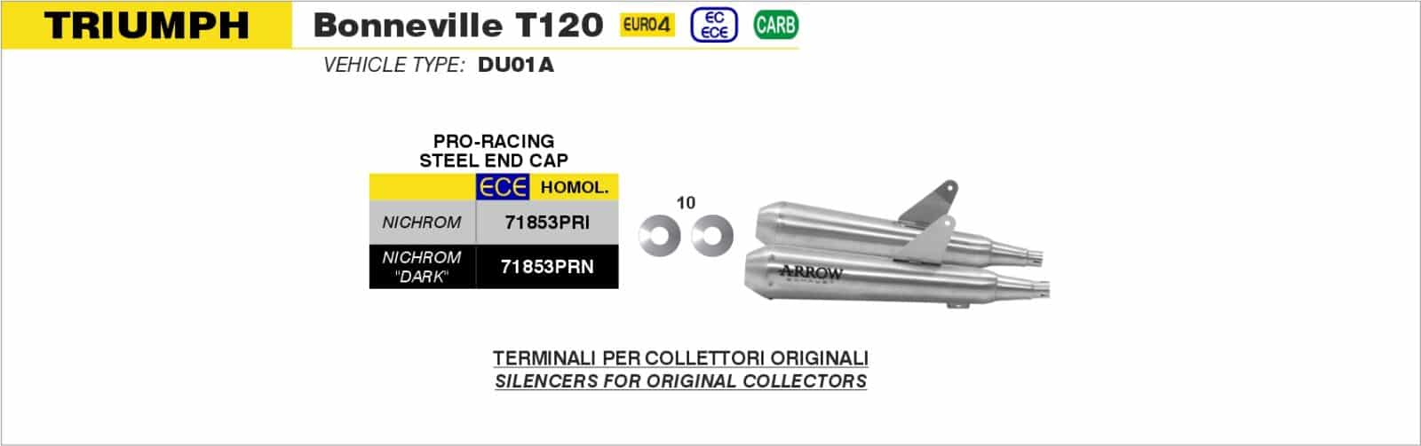 Schema de montaj ARROW pentru Triumph BONNEVILLE T120 2016-2019 / BONNEVILLE T100 2017-2020