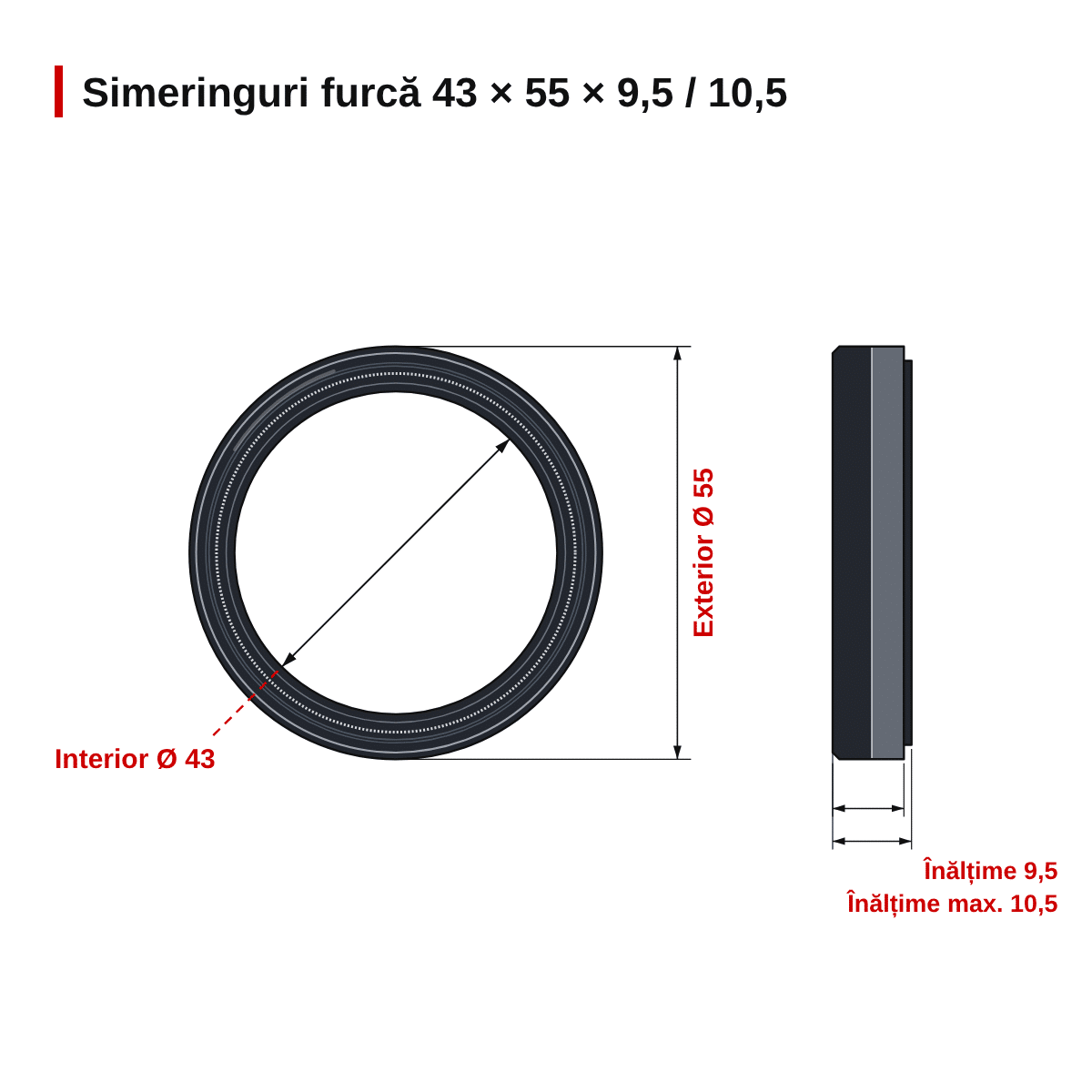 Simeringuri furcă moto ARI109 43 x 55 x 9,5/10,5 mm – dimensiuni