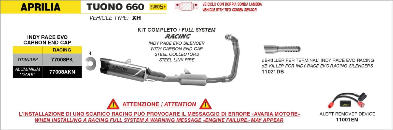 Schema de montaj ARROW pentru Aprilia TUONO 660 2025-2026