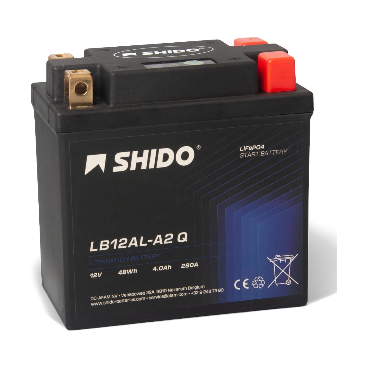 Baterie moto litiu SHIDO LB12AL-A2 Q LiFePO4 12V 4Ah 280A – înlocuiește YB12AL-A2