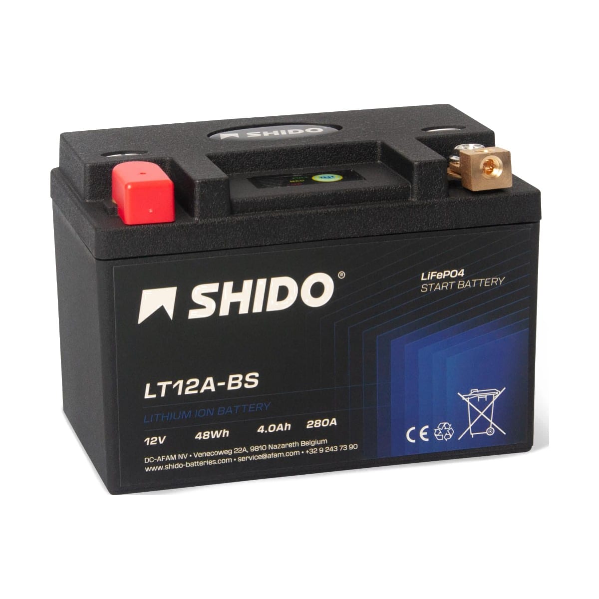 Baterie moto litiu SHIDO LT12A-BS LiFePO4 12V 4Ah 280A – înlocuiește YT12A-BS