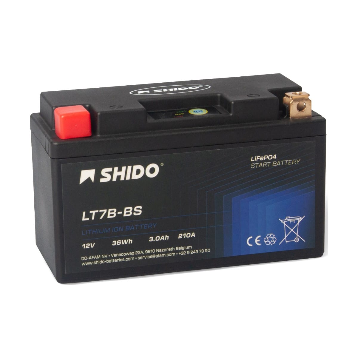 Baterie moto litiu SHIDO LT7B-BS LiFePO4 12V 3Ah 210A – înlocuiește YT7B-BS