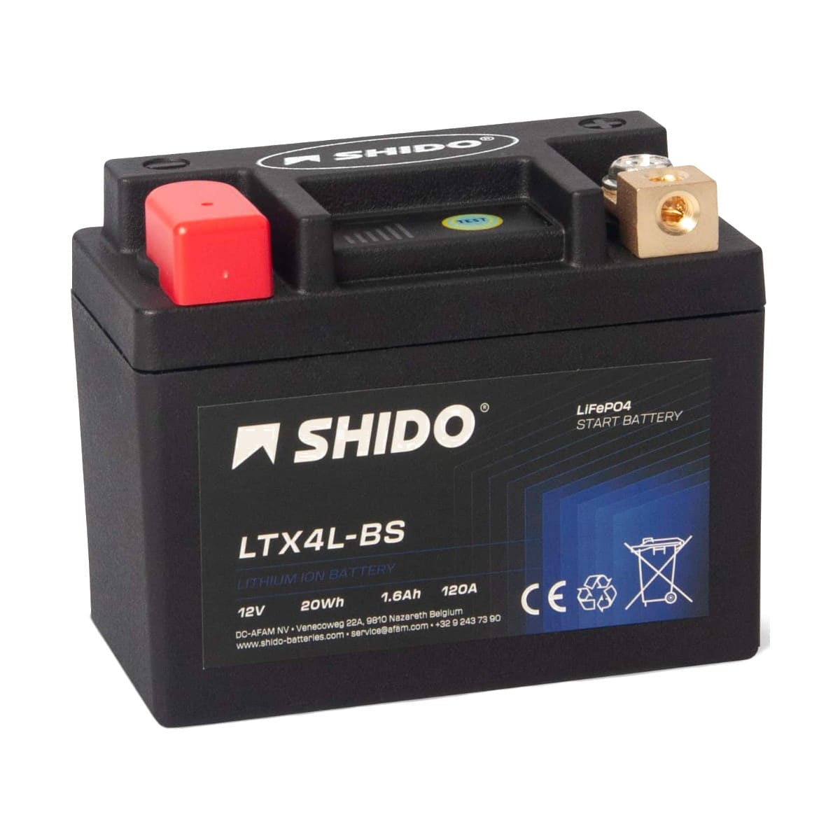 Baterie moto litiu SHIDO LTX4L-BS LiFePO4 12V 1,6Ah 120A – înlocuiește YTX4L-BS