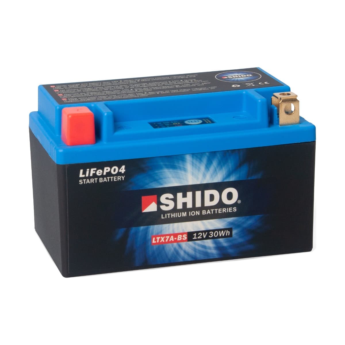 Baterie moto litiu SHIDO LTX7A-BS LiFePO4 12V 2,4Ah 170A – înlocuiește YTX7A-BS