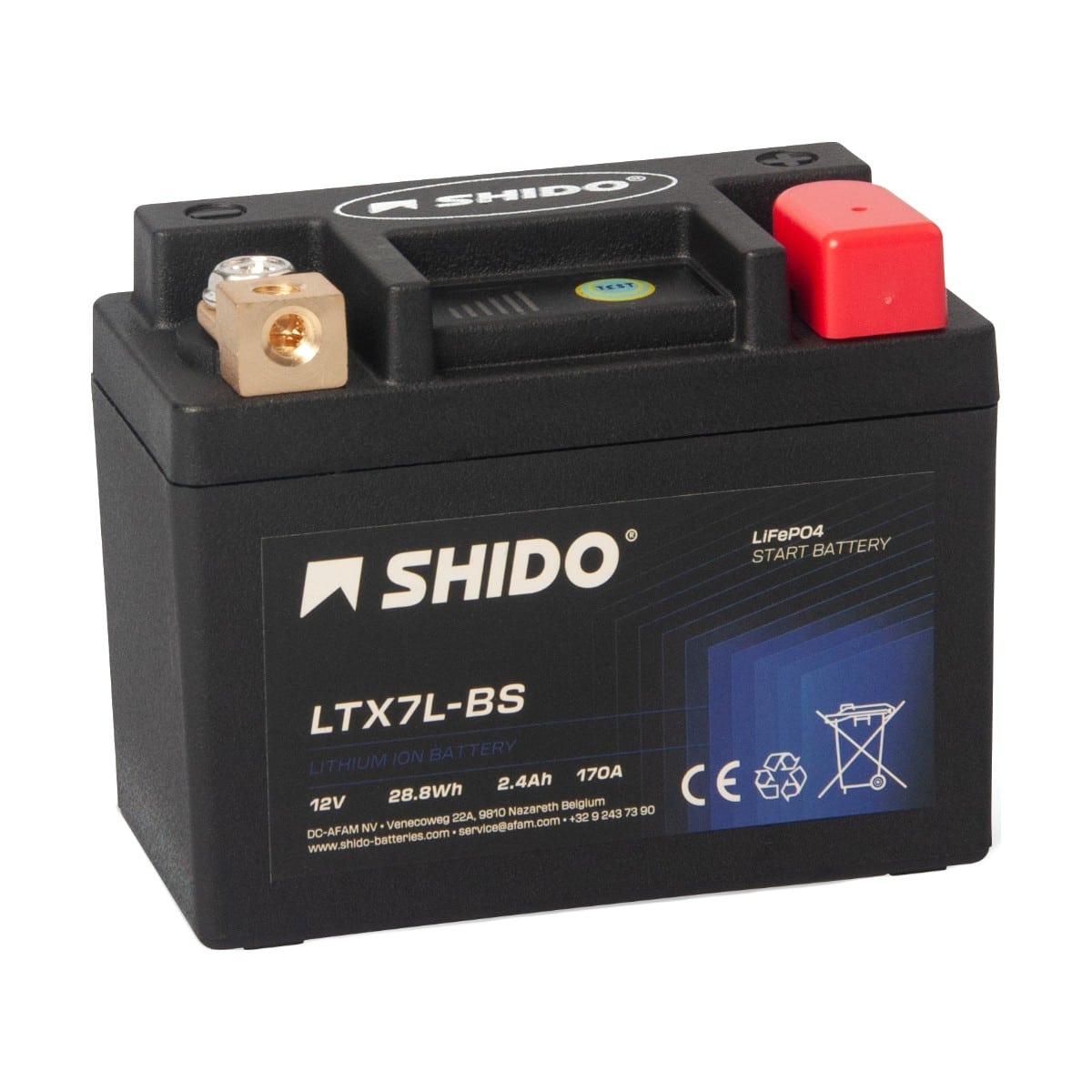 Baterie moto litiu SHIDO LTX7L-BS LiFePO4 12V 2,4Ah 170A – înlocuiește YTX7L-BS