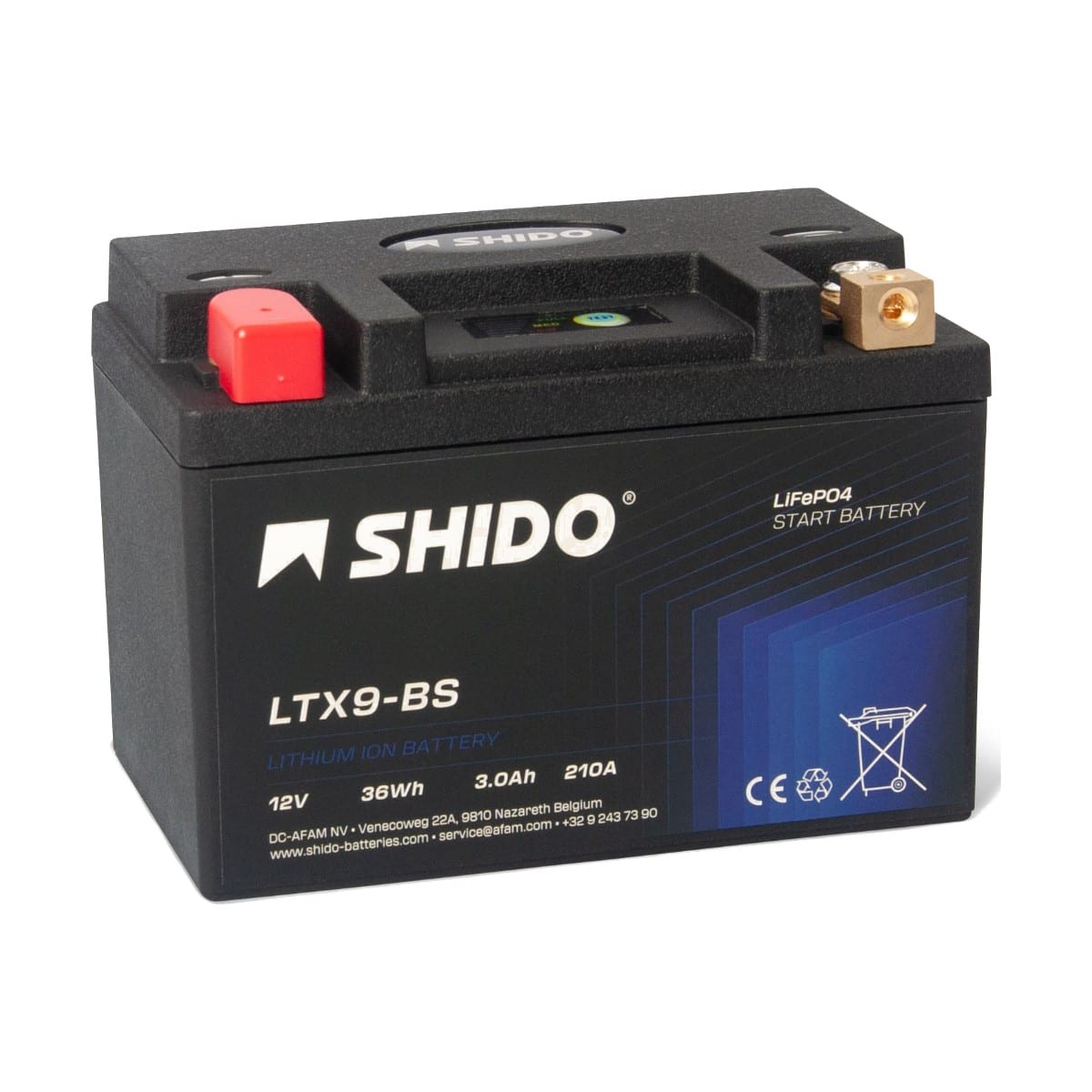 Baterie moto litiu SHIDO LTX9-BS LiFePO4 12V 3Ah 210A – înlocuiește YTX9-BS
