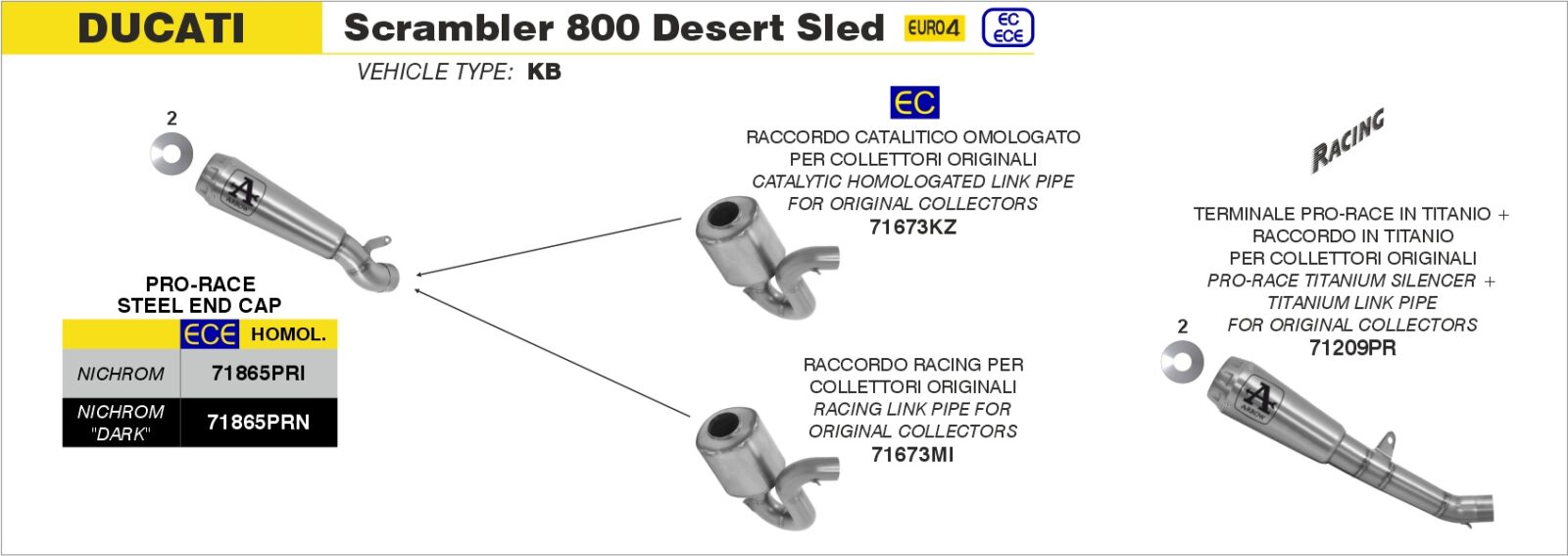 Schema de montaj ARROW pentru Ducati Scrambler 800 Desert Sled 2017-2020