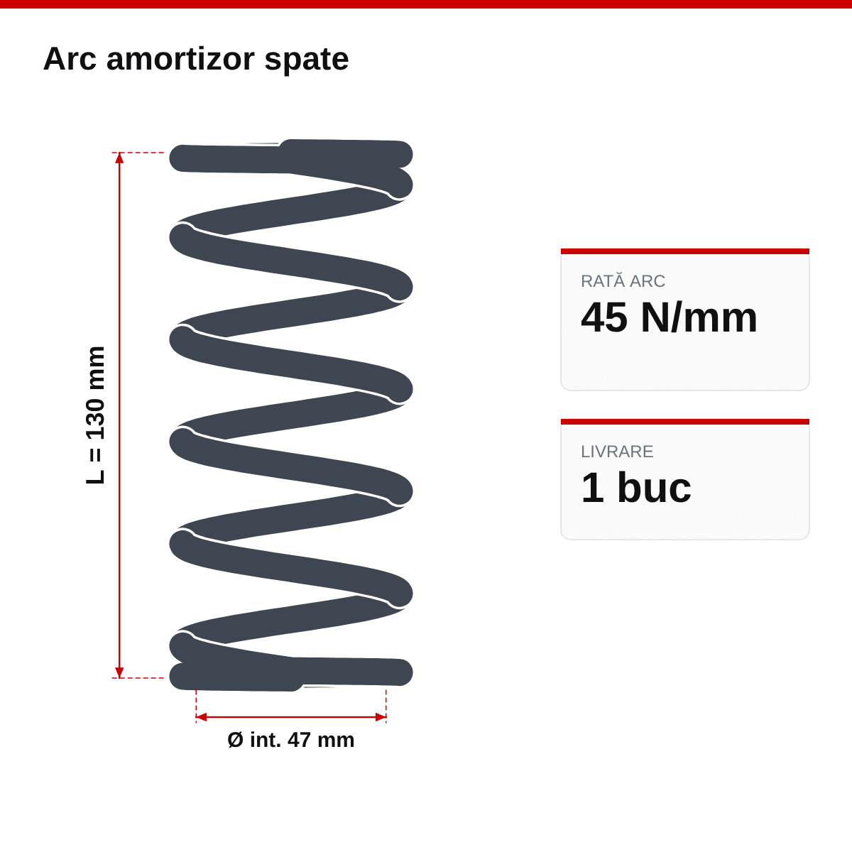 Arc amortizor spate Enduro | Motocross | Supermoto 47×130 – 45 N/mm² – desen tehnic