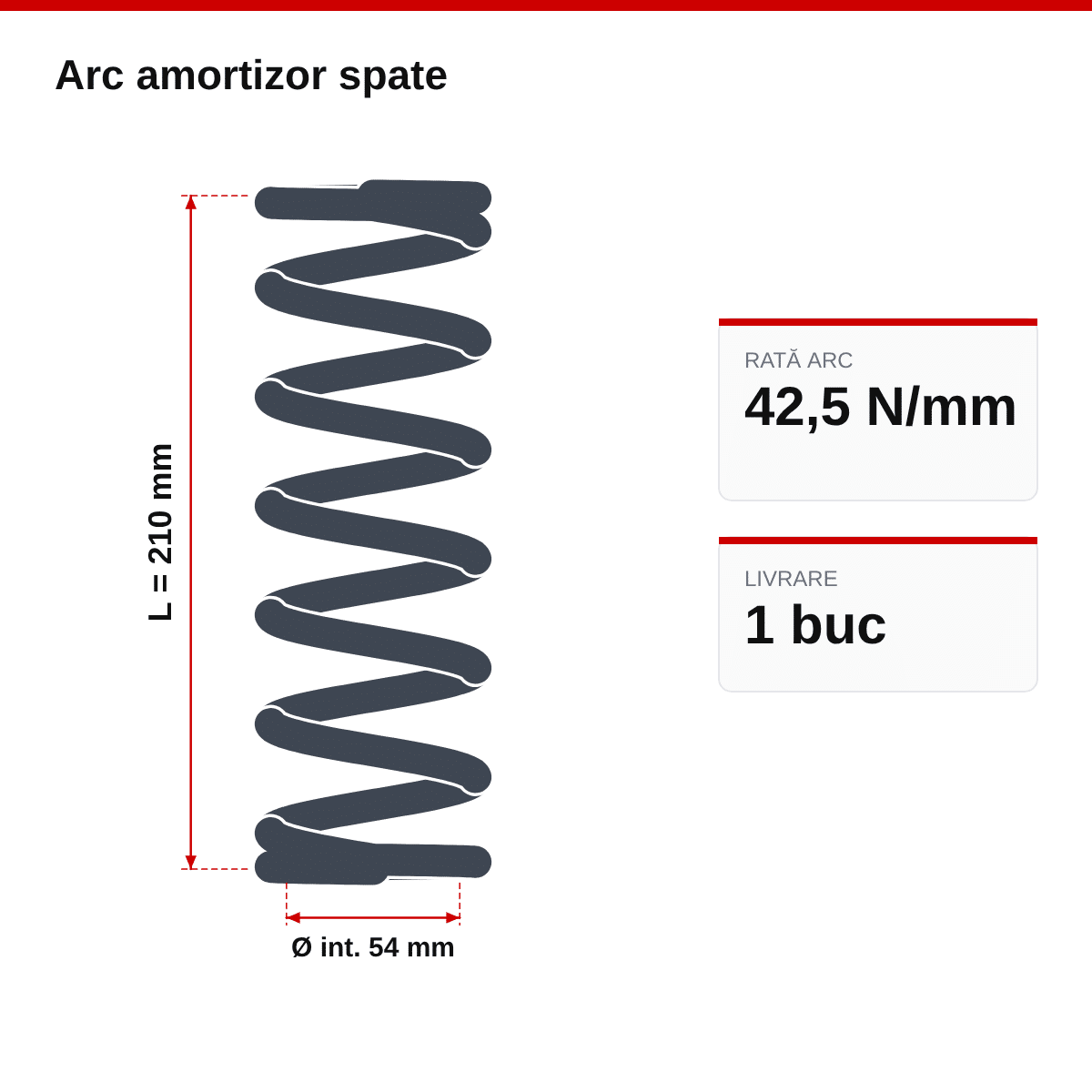 Arc amortizor spate Enduro | Motocross | Supermoto 54×210 – 42.5 N/mm² – desen tehnic