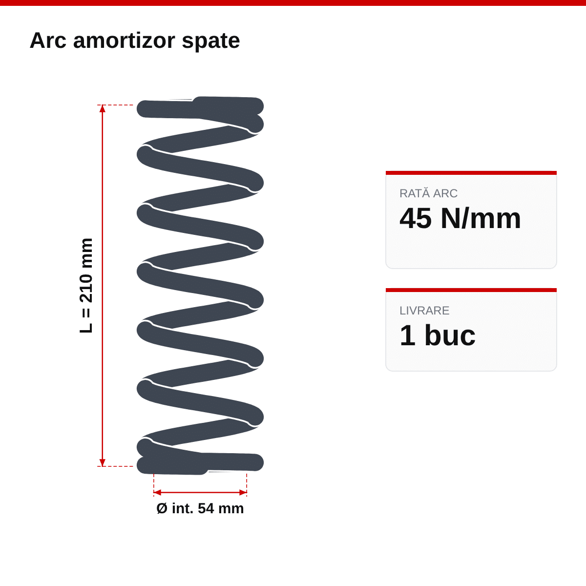 Arc amortizor spate Enduro | Motocross | Supermoto 54×210 – 45 N/mm² – desen tehnic
