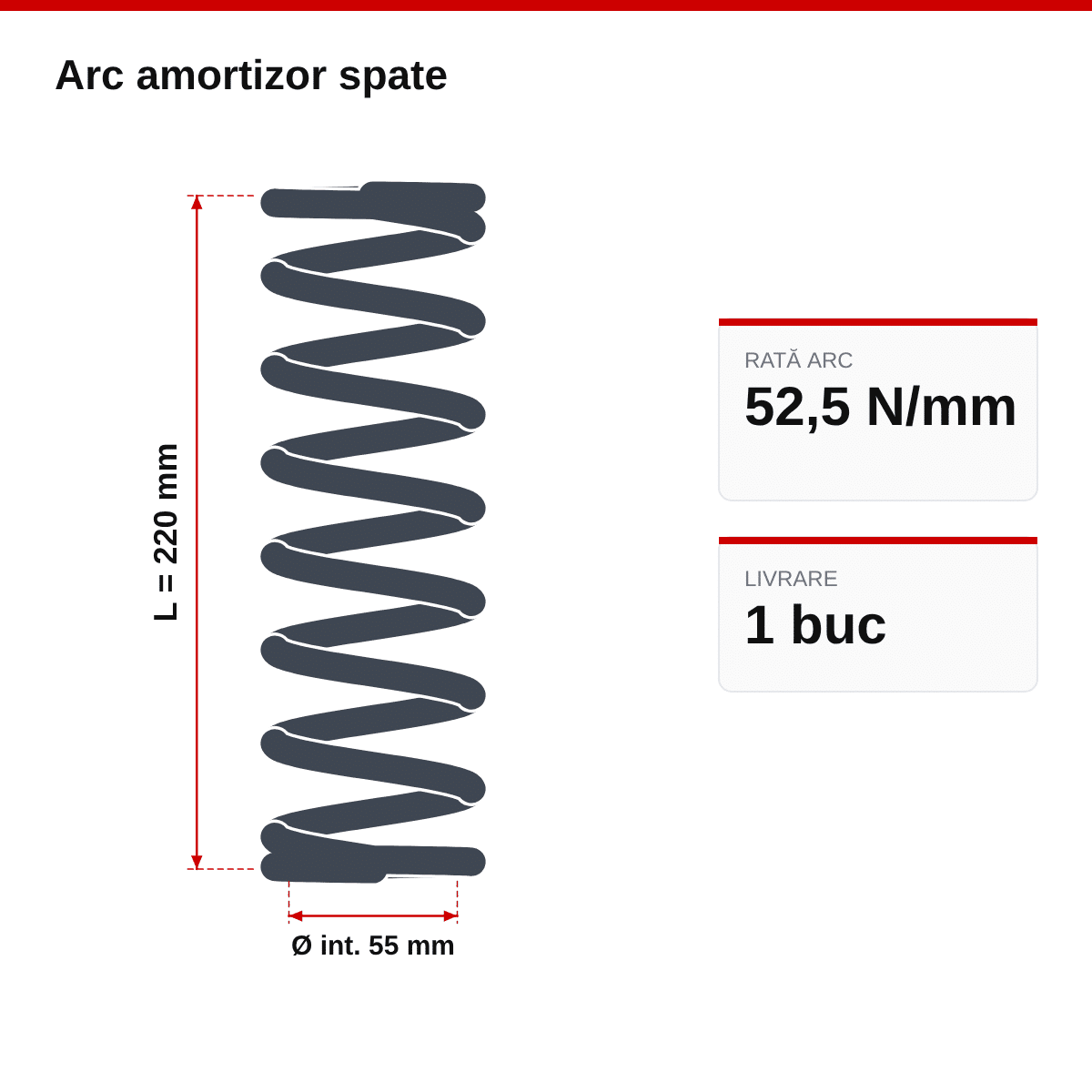 Arc amortizor spate Enduro | Motocross | Supermoto 55×220 – 52.5 N/mm² – desen tehnic