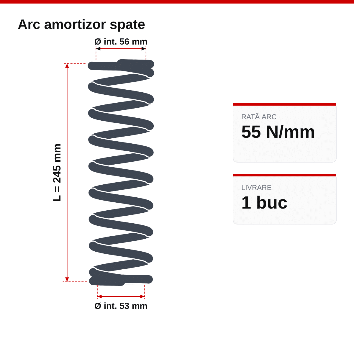 Arc amortizor spate Enduro | Motocross | Supermoto 56/53×245 – 55 N/mm² – desen tehnic