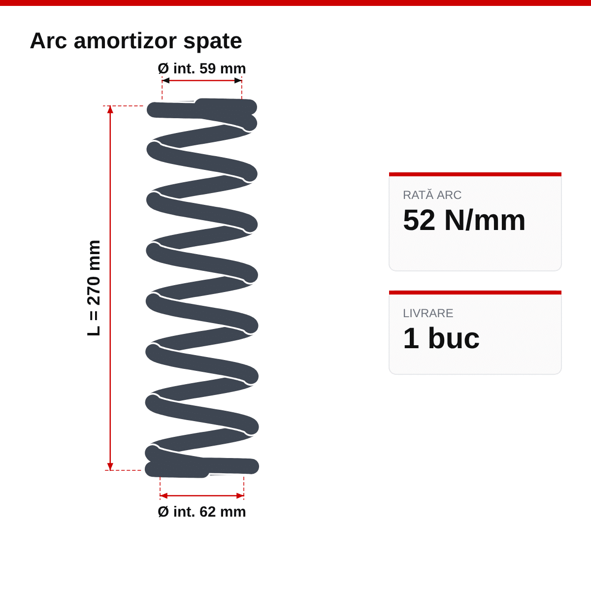 Arc amortizor spate Enduro | Motocross | Supermoto 59/62×270 – 52 N/mm² – desen tehnic