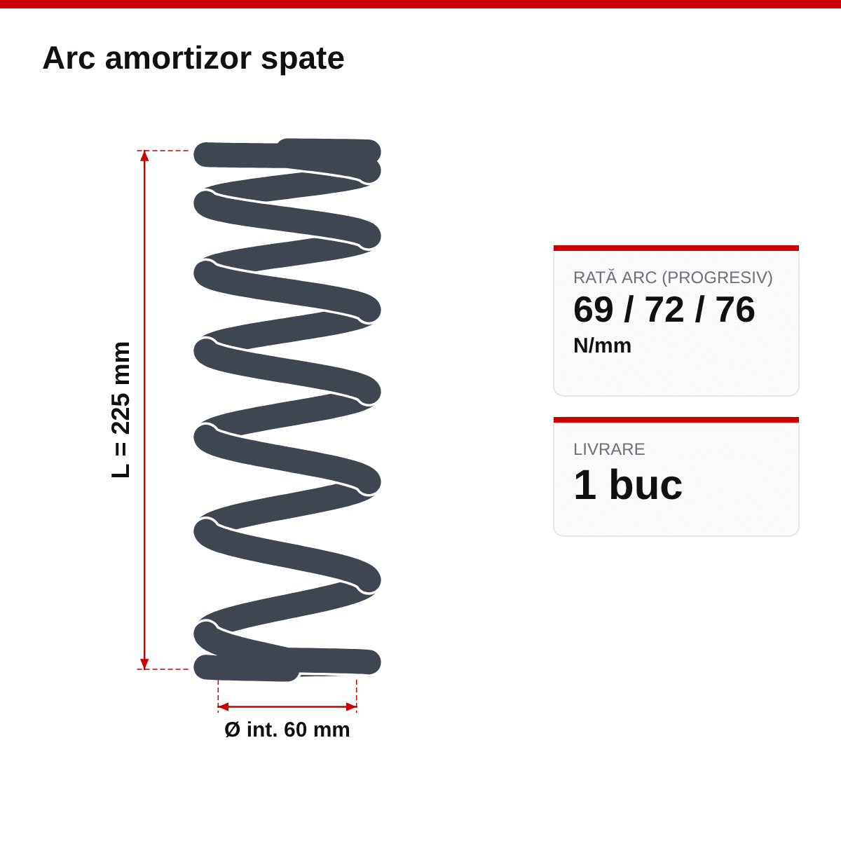 Arc amortizor spate Enduro | Motocross | Supermoto 60×225 – 69/72/76 N/mm² – desen tehnic