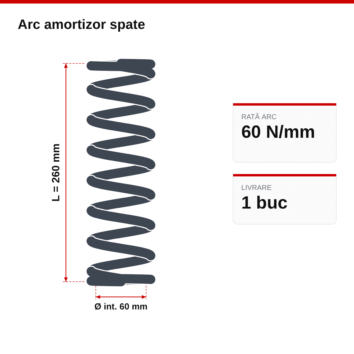 Arc amortizor spate Enduro | Motocross | Supermoto 60×260 – 60 N/mm² – desen tehnic