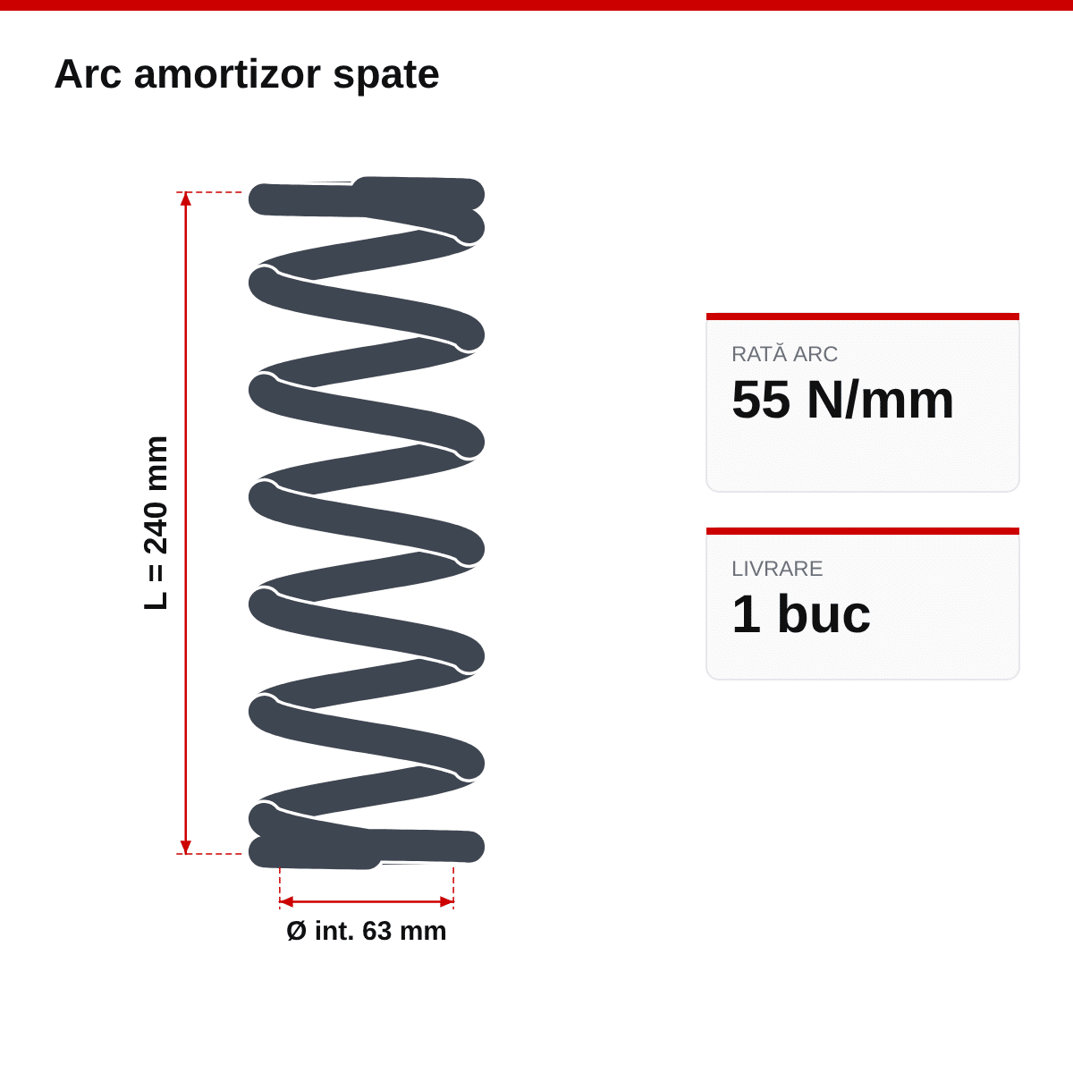 Arc amortizor spate Enduro | Motocross | Supermoto 63×240 – 55 N/mm² – desen tehnic