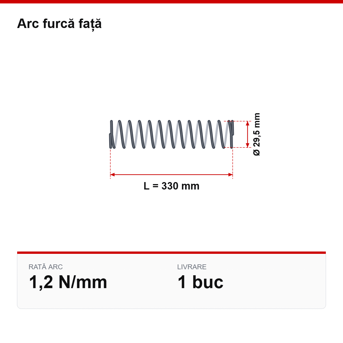 Desen tehnic arc furcă față Ø29,5 × 330 mm, 1,2 N/mm