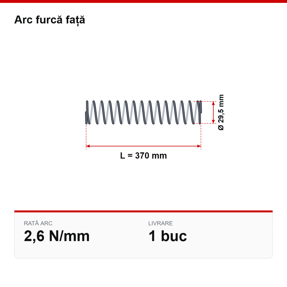 Desen tehnic arc furcă față Ø29,5 × 370 mm, 2,6 N/mm