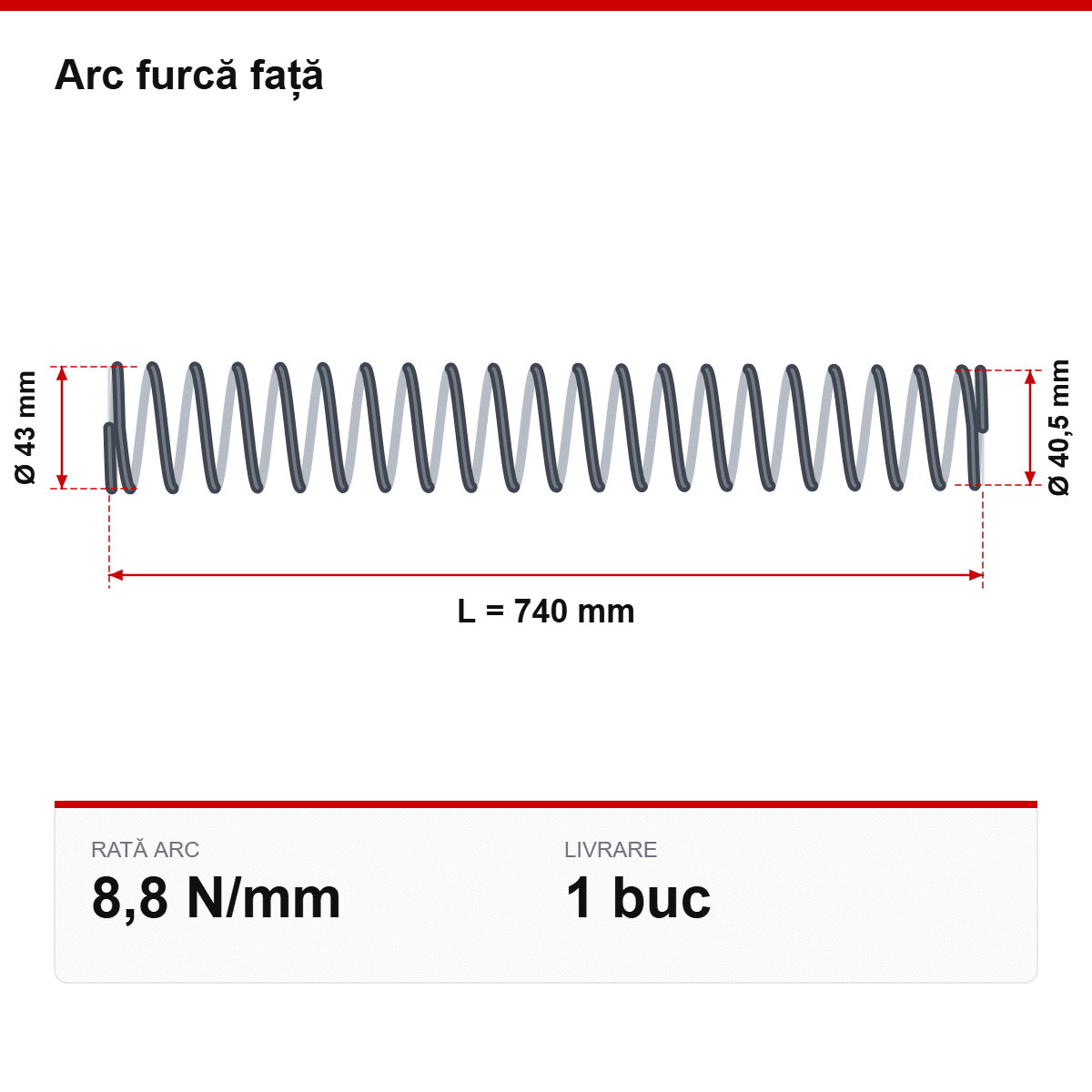 Desen tehnic arc furcă față 43/40,5 × 740 mm, 8,8 N/mm