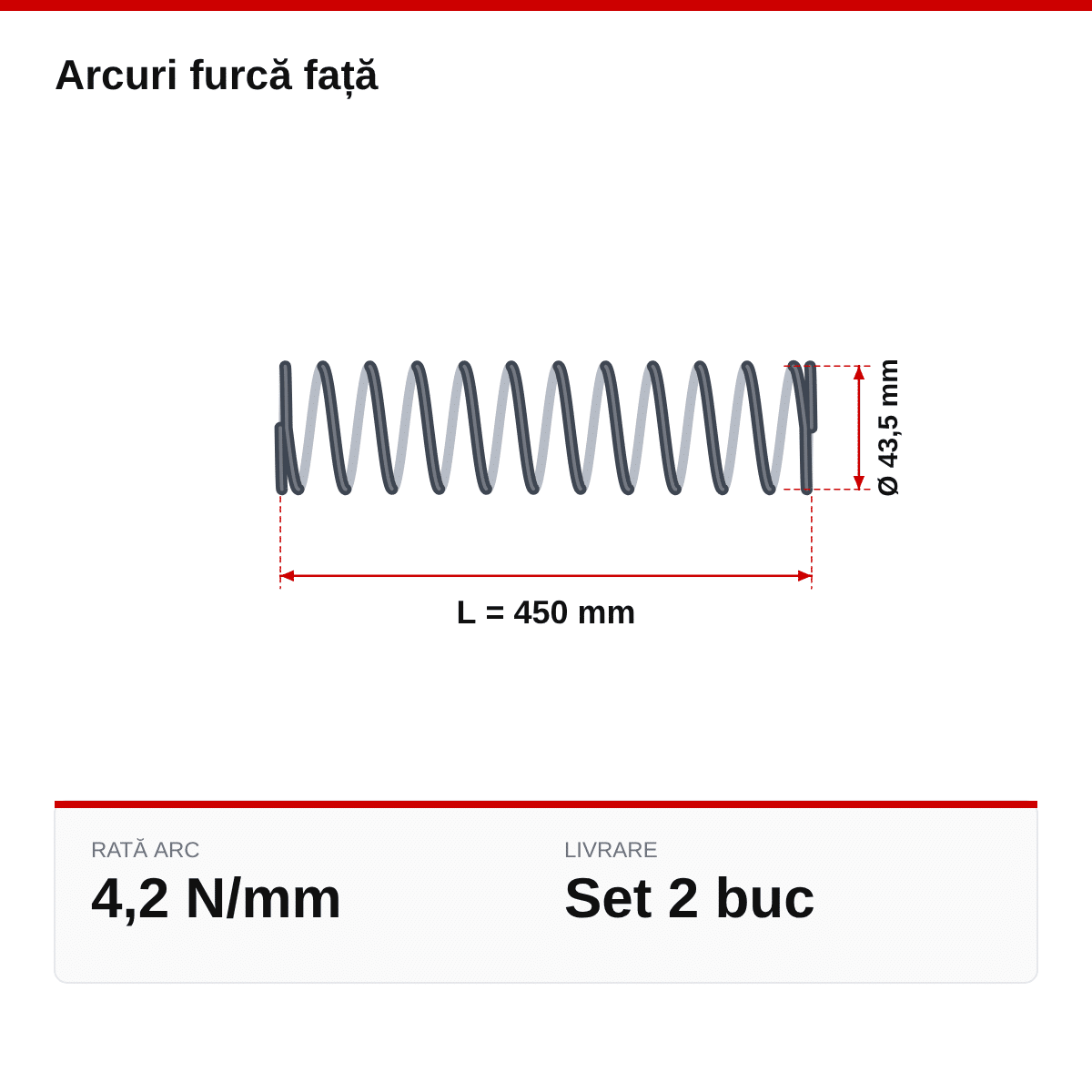 Arcuri furcă față Enduro | Motocross | Supermoto 43.5×450 – 4.2 N/mm² – desen tehnic