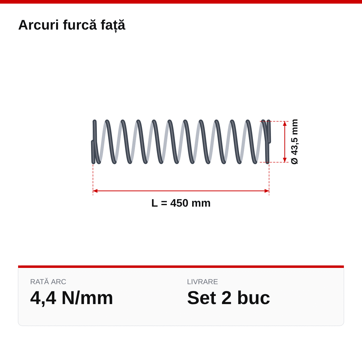 Arcuri furcă față Enduro | Motocross | Supermoto 43.5×450 – 4.4 N/mm² – desen tehnic