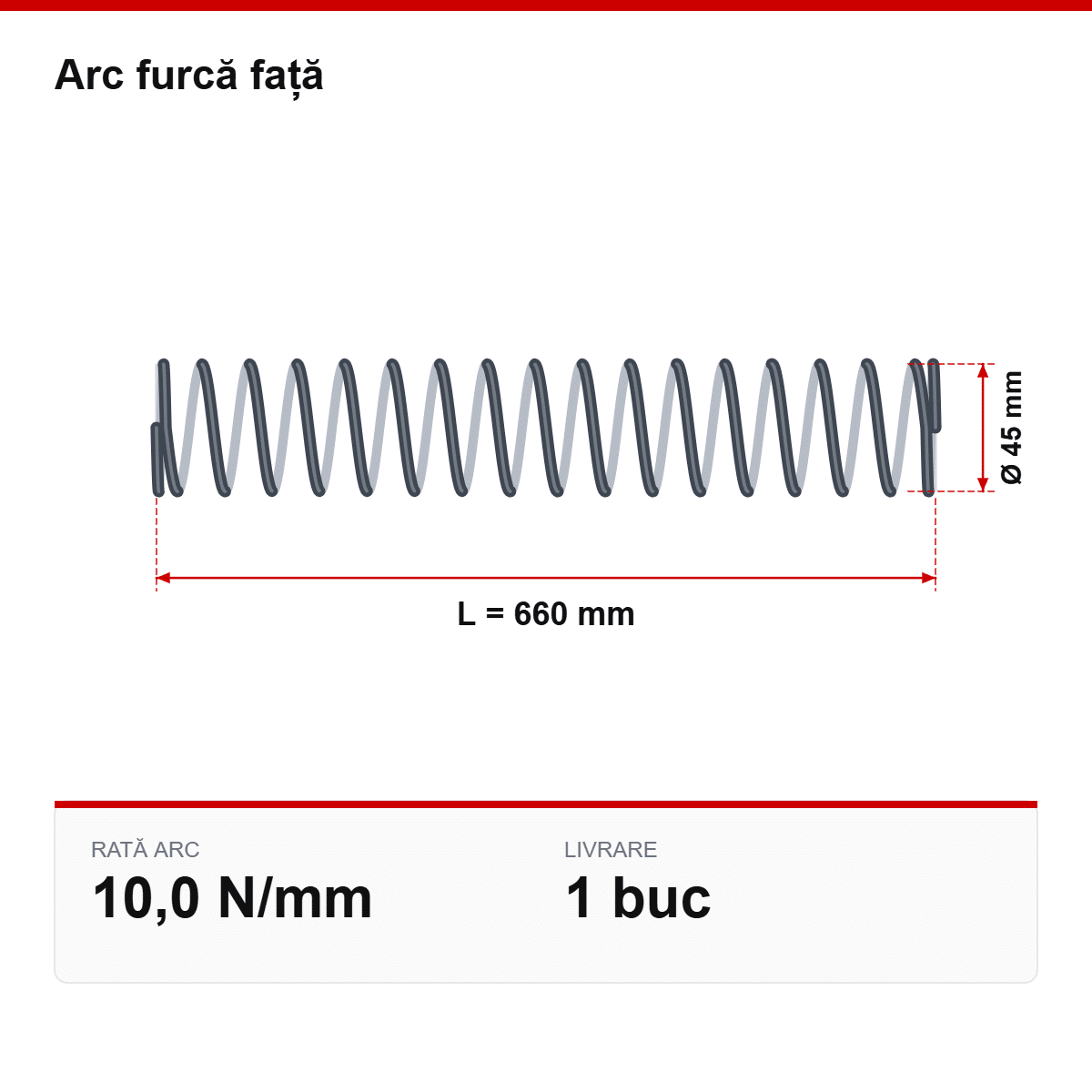 Desen tehnic arc furcă față Ø45 × 660 mm, 10,0 N/mm
