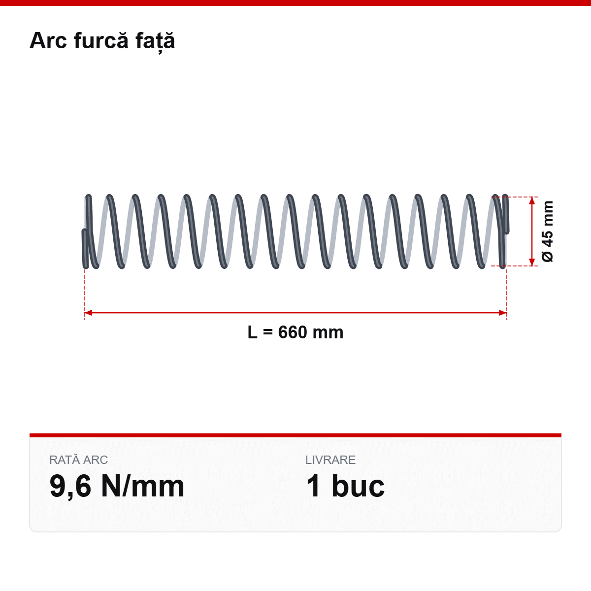 Desen tehnic arc furcă față Ø45 × 660 mm, 9,6 N/mm