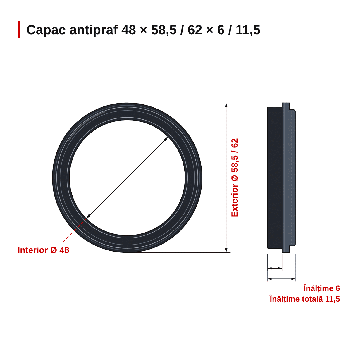 Capace antipraf furcă NOK 48x58.5/62x6/11.5 WP 48 – Set 2 buc. – dimensiuni